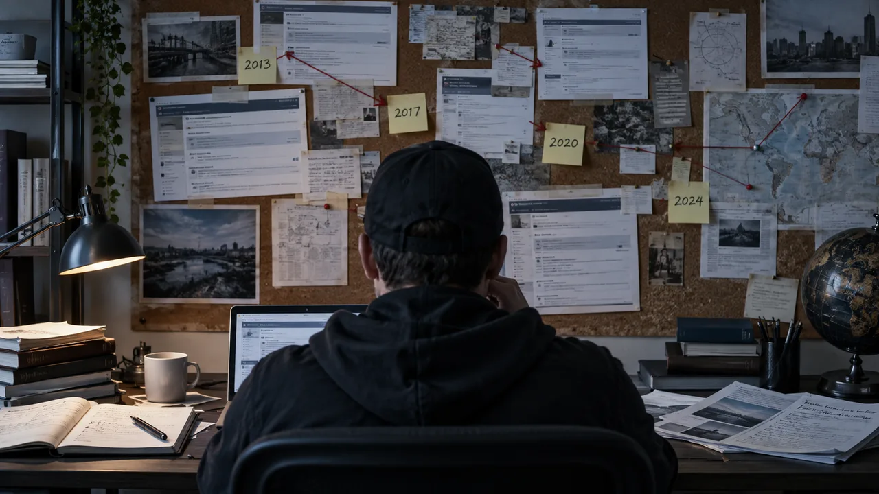 Anonymous researcher examining archived internet posts, representing the Bearableguy123 mystery.