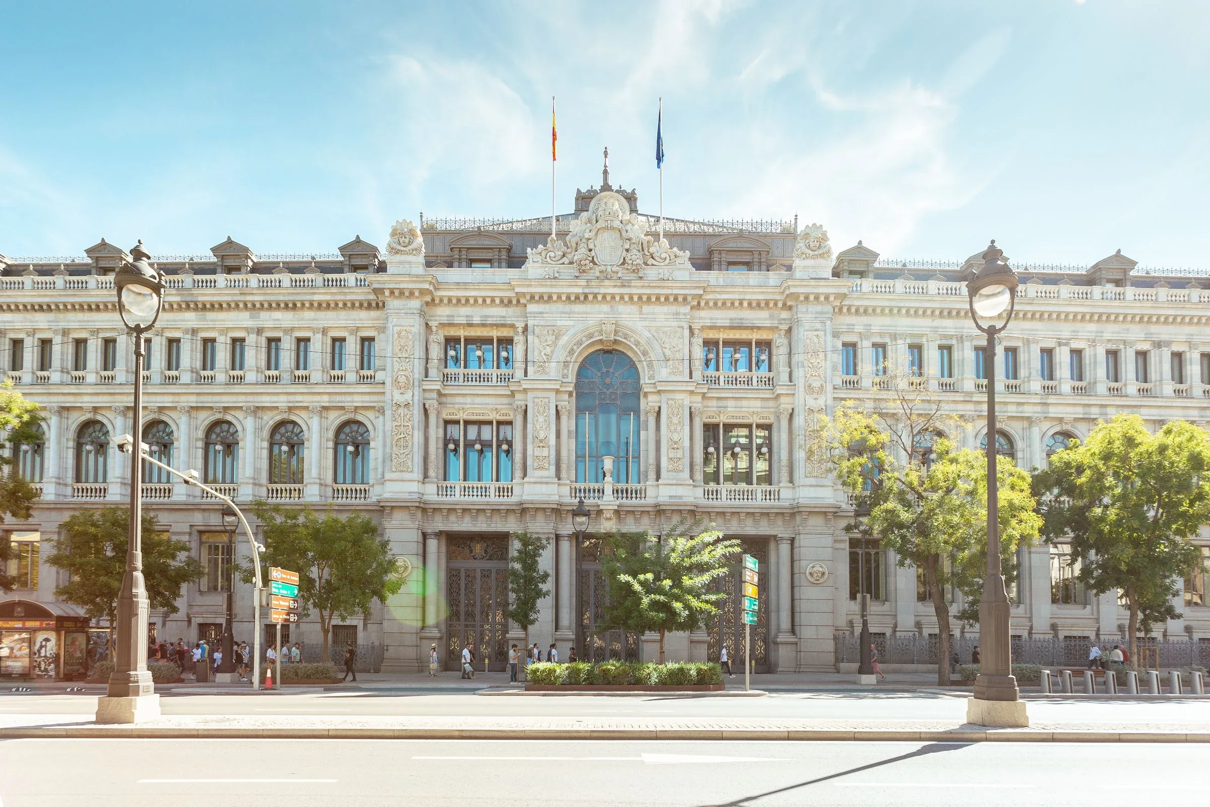 The Bank of Spain building in Madrid, representing banking and regulated financial services.